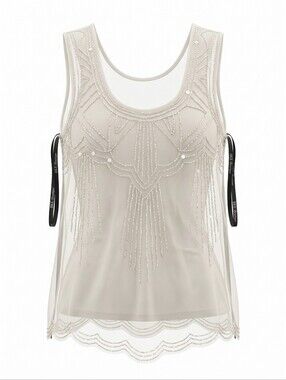 BKE Ivory Beaded Mesh Camisole Festival Party Layering Whimsgoth Size L